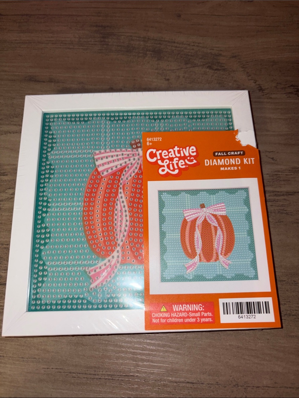 Turquoise Pumpkin Diamond Art Kit w/ Pink Bow | Fall Harvest DIY Craft